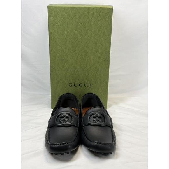 GUCCI Black Leather Interlocking G Driver Loafers SZ M 10.5 SPB JA-364722 main image 10